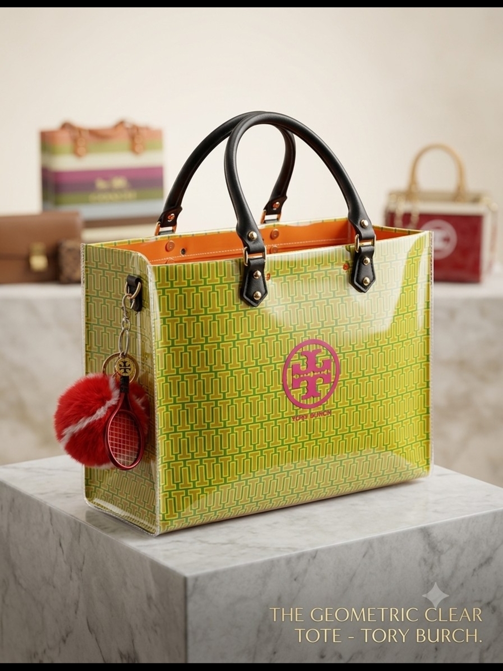 Tory Burch Lime Green Tote In PVC Plastic With Purse Charm - Picture 1 of 4